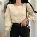 Long-sleeve Square-neck Cable Knit Top