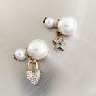 Non-matching Faux Pearl Rhinestone Padlock Dangle Earring 1 Pair - As Shown In Figure - One Size