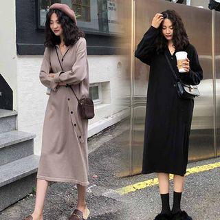 Diagonal-button Shirtdress