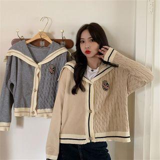 Buttoned Sailor Collar Cable Knit Cardigan