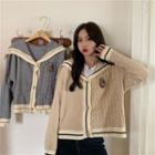 Buttoned Sailor Collar Cable Knit Cardigan