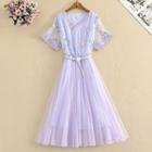 Short-sleeve Butterfly Mesh Midi Dress