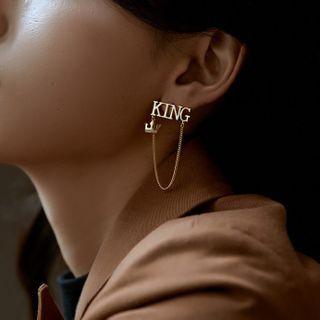 Alloy Crown & Lettering Chained Earring 1 Pair - Gold - One Size