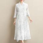 Printed 3/4-sleeve Midi Dress White - One Size