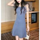 Faux-pearl Mesh-panel Mini Dress