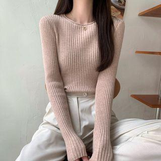 Knitted Plain Crew-neck Sweater