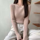 Knitted Plain Crew-neck Sweater