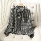 Bow-neck Houndstooth Blouse
