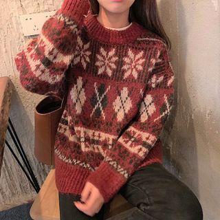 Flower Print Argyle Sweater