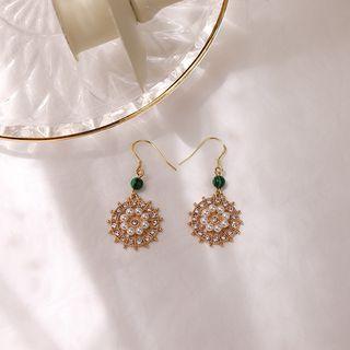 Rhinestone Faux Pearl Disc Dangle Earring