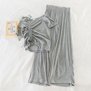 Set: Drawstring Short-sleeve T-shirt + Wide-leg Pants