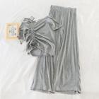 Set: Drawstring Short-sleeve T-shirt + Wide-leg Pants