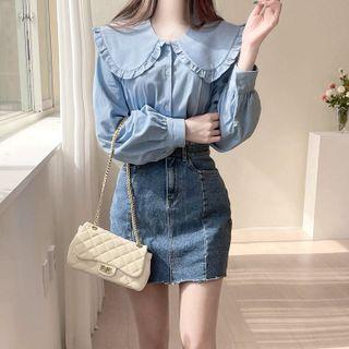 Puritan-collar Chambray Blouse