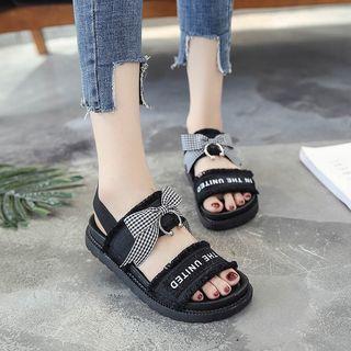 Lettering Bow-accent Flat Sandals
