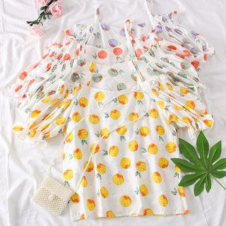 Fruit-print Off-shoulder Blouse