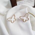 Butterfly Rhinestone Earring 1 Pair - S925 Silver - Gold - One Size