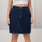 Plus Size High Waist Denim Midi Skirt