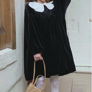 Plain Shirt / Long-sleeve Collar Smock Dress