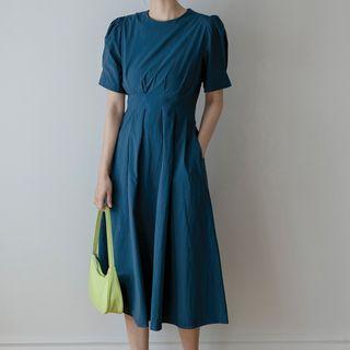 Puff-sleeve Pleated Maxi Dress