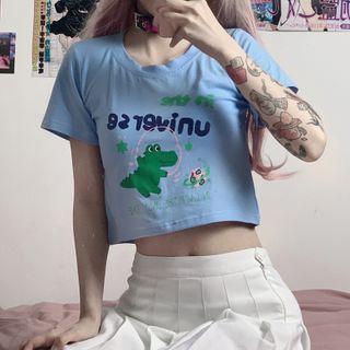 Short-sleeve Crocodile Print Cropped T-shirt