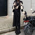 Checkered Sweater / Tie-waist Midi A-line Skirt