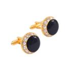 Fashion Simple Plated Gold Black Geometric Round Cufflinks With Cubic Zirconia Golden - One Size
