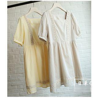 Lace Trim Short Sleeve A-line Dress