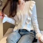 Long-sleeve Paneled Buttoned Knit Top