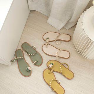 Pineapple Toe-loop Faux Pearl Slide Sandals