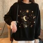 Long-sleeve Star Moon Print Sweatshirt