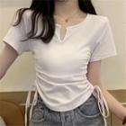 Short Sleeve V-neck Side-drawstring Crop Top