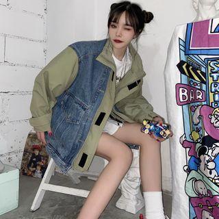 Denim Panel Mock Two Piece Jacket