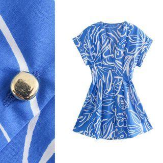 V-neck Short Sleeve Print Dress