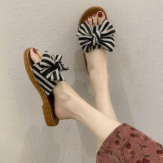 Striped Ribbon Flat Slide Sandals