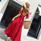 Cold-shoulder Short-sleeve Open-back Maxi A-line Dress