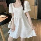 Puff-sleeve Shirred A-line Dress / Bucket Hat