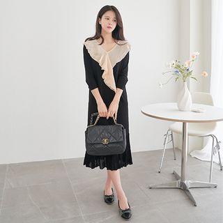 3/4-sleeve Pleated-trim Dress