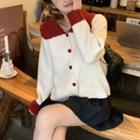 Contrast Collar Cardigan Off-white - One Size