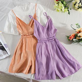 Set: Short-sleeve Blouse + A-line Pinafore Dress