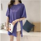 Elbow-sleeve Oversized Slit-side Top