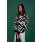 Zebra-printed Fluffy Sweater Black - One Size