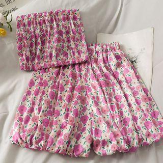 Set: Printed Tube Top + Bubble Shorts