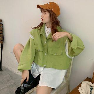 Color Block Shirt / Pocket Detail Vest