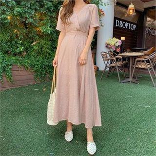 Wrap-front Maxi Plaid Dress