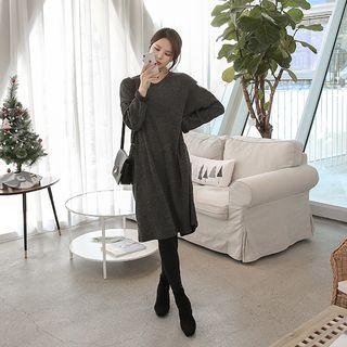 Round-neck Slit-side Fleece-lined Dress
