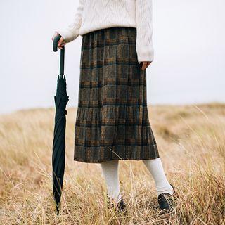Gingham Woolen A-line Maxi Skirt