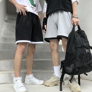 Couple Matching Contrast Trim Wide-leg Sweatshorts