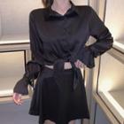 Set: Plain Shirt + High-waist Mini A-line Skirt