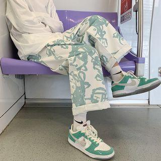 Cow Print Cropped Straight Leg Pants