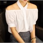 Short-sleeve Cold Shoulder Shirt White - One Size